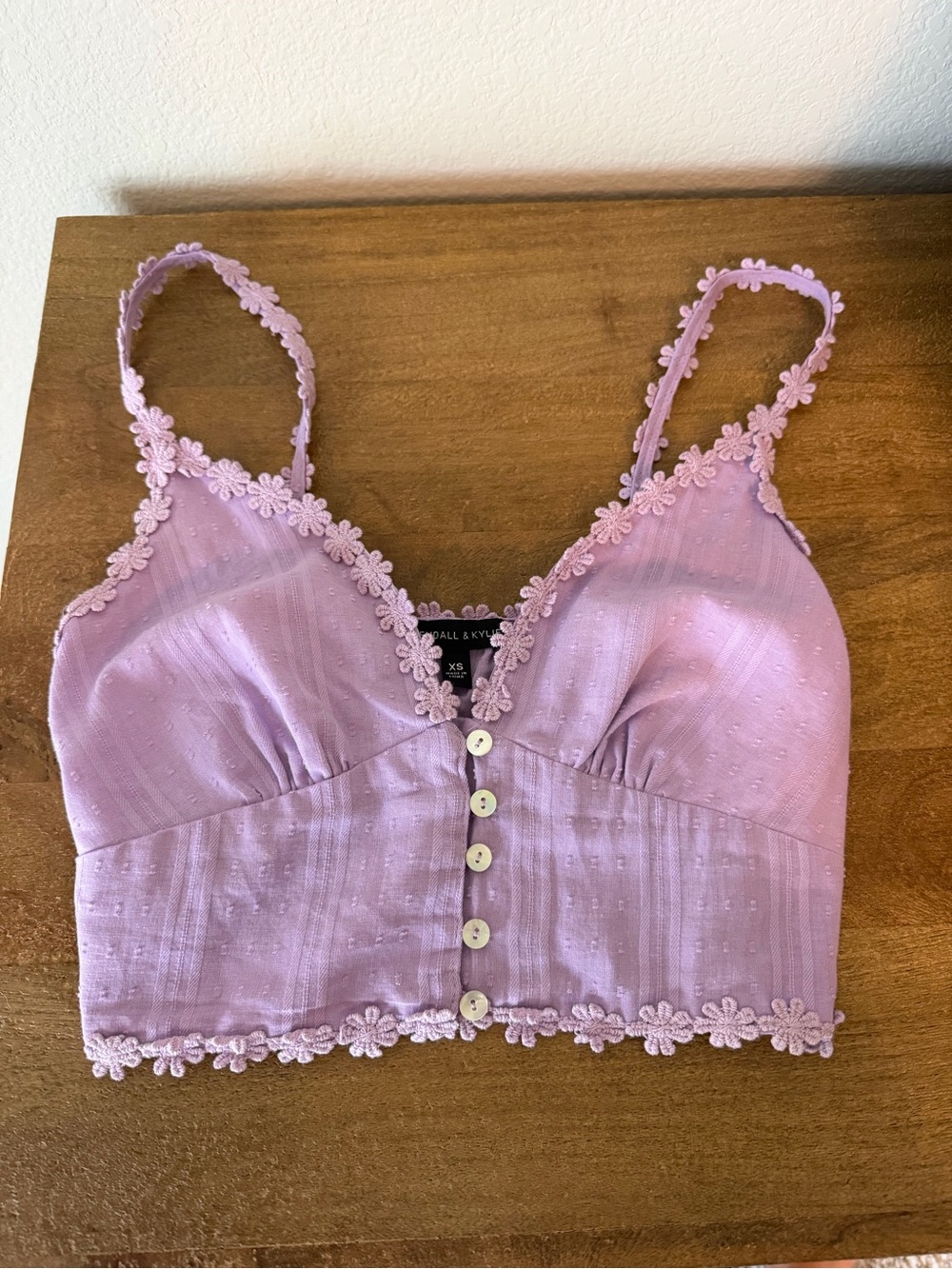 Hollister Lilac Floral-Trim Button Front Crop Top